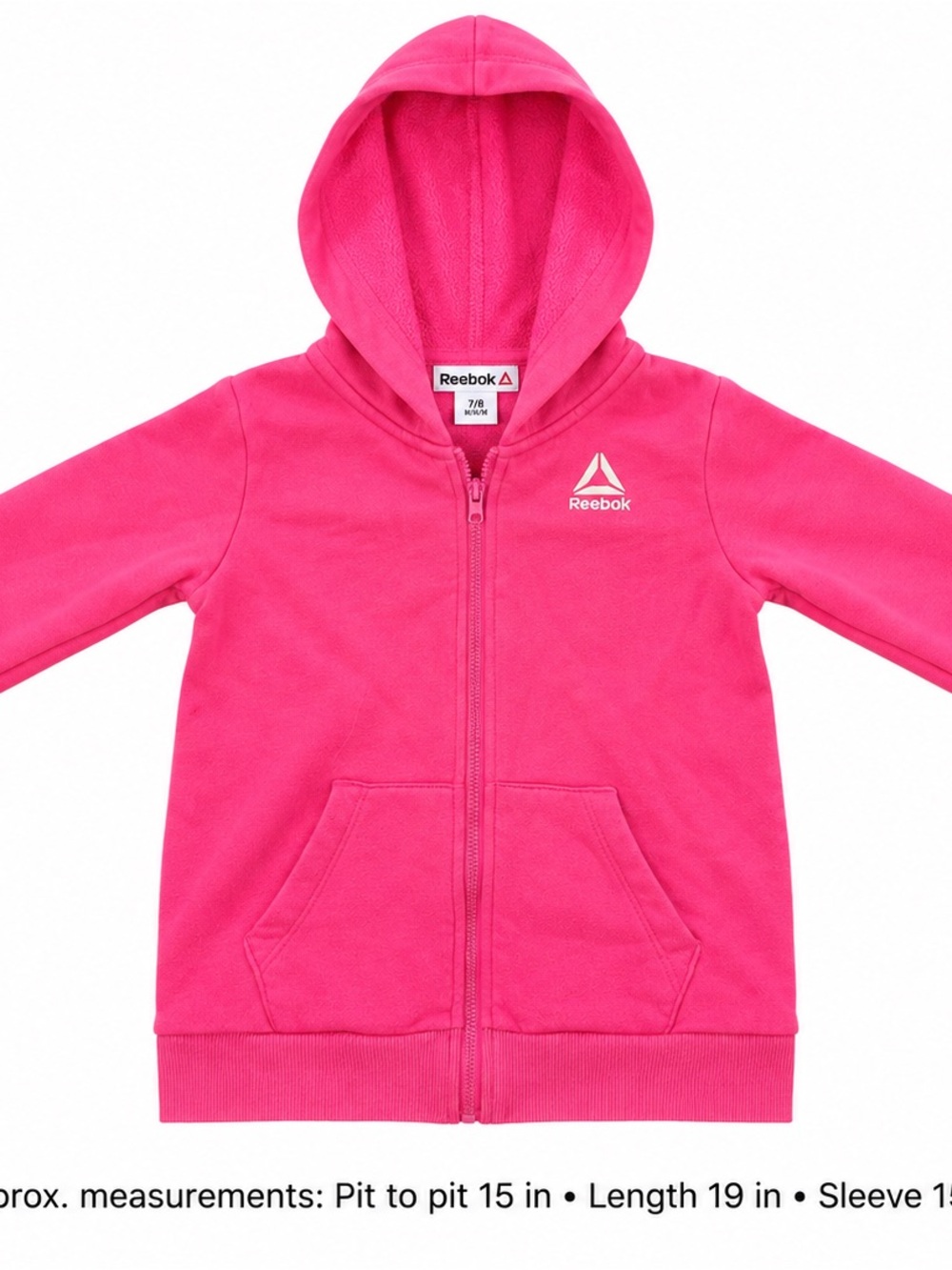 Reebok Girls Bright Pink Full Zip Fleece Hoodie Size 7/8